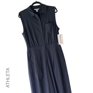 NWT | ATHLETA BROOKLYN HEIGHTS WIDE LEG JUMPSUIT NAVY BLUE ZIP UP POCKETS | 10